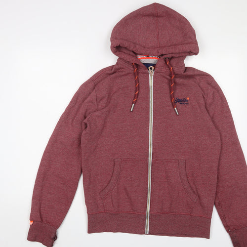 Superdry Mens Red Cotton Full Zip Hoodie Size M - Logo, Embroidered