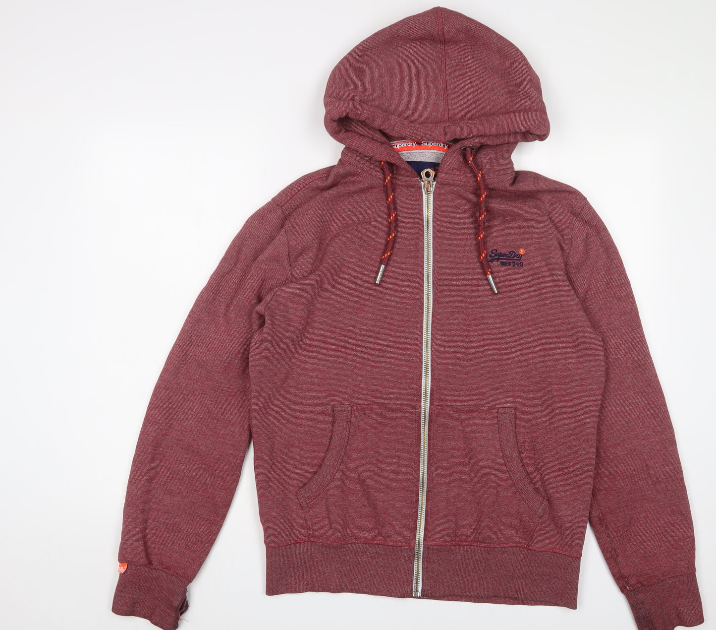 Superdry Mens Red Cotton Full Zip Hoodie Size M - Logo, Embroidered