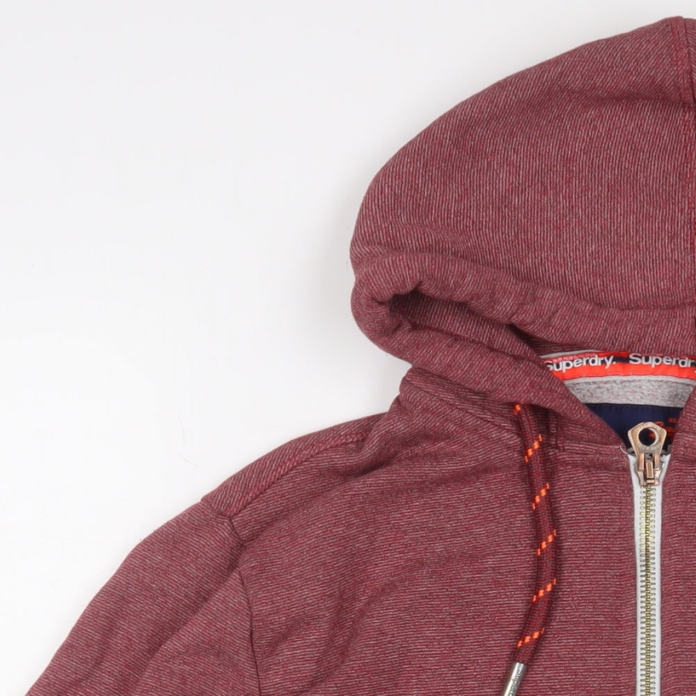 Superdry Mens Red Cotton Full Zip Hoodie Size M - Logo, Embroidered