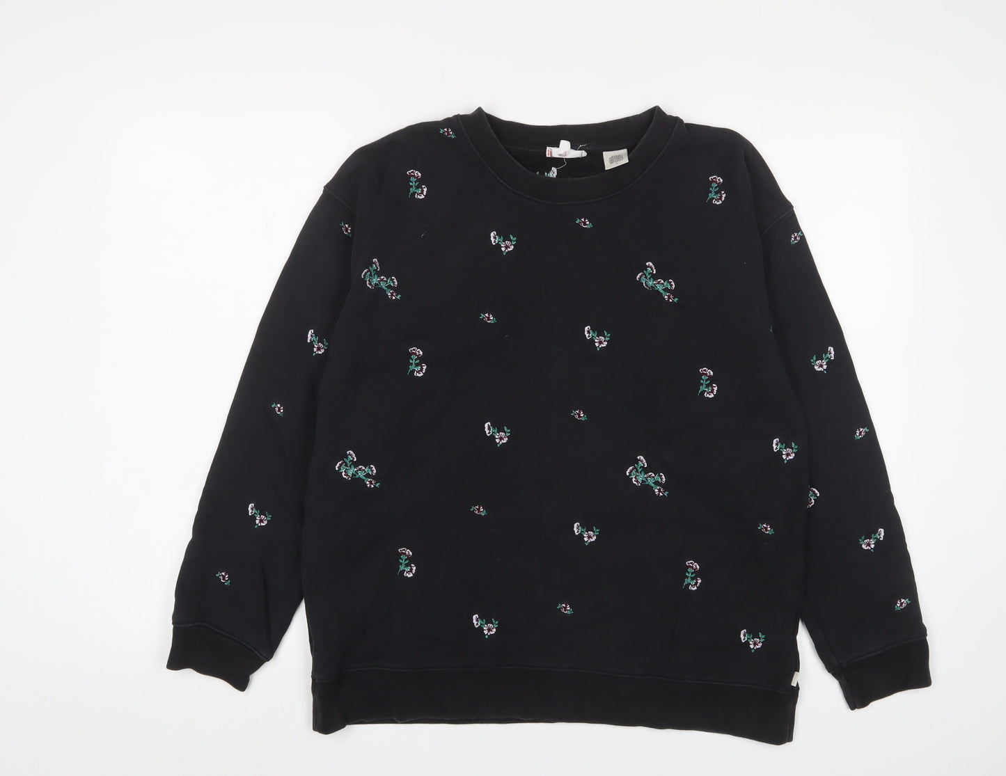 Levi's Womens Black Floral Cotton Pullover Sweatshirt Size M Pullover - Embroidered