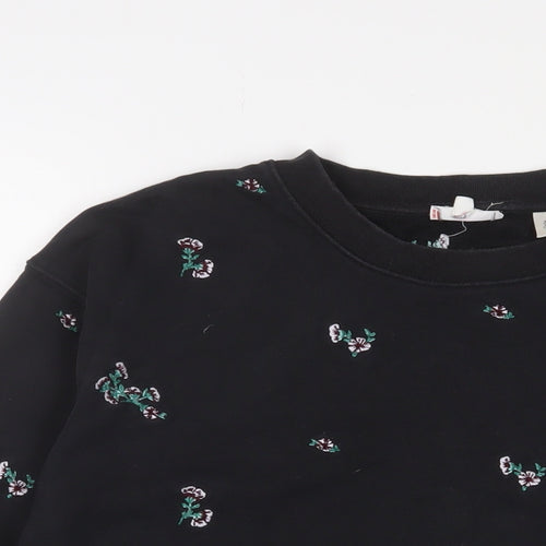 Levi's Womens Black Floral Cotton Pullover Sweatshirt Size M Pullover - Embroidered