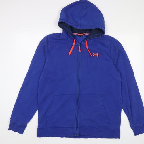 Under armour Mens Blue Cotton Full Zip Hoodie Size L - Logo, Embroidered