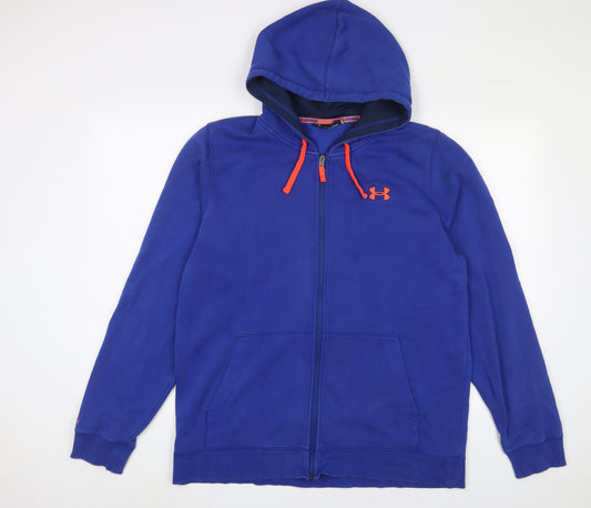 Under armour Mens Blue Cotton Full Zip Hoodie Size L - Logo, Embroidered