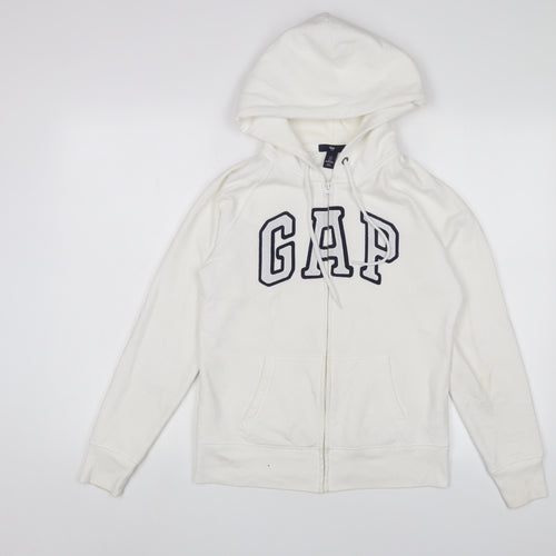 Gap Womens White Cotton Full Zip Hoodie Size S Zip - Logo, Embroidered