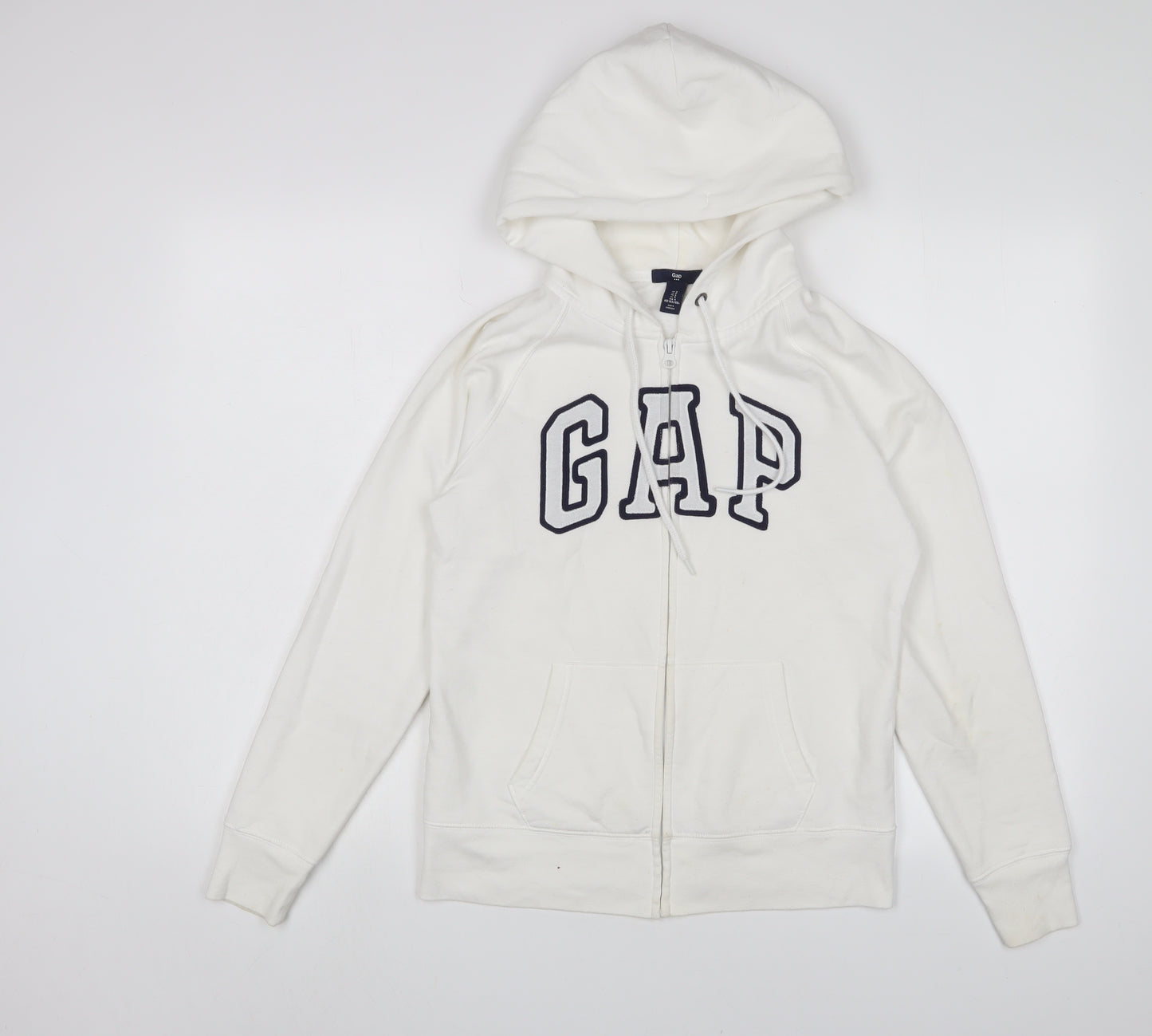 Gap Womens White Cotton Full Zip Hoodie Size S Zip - Logo, Embroidered