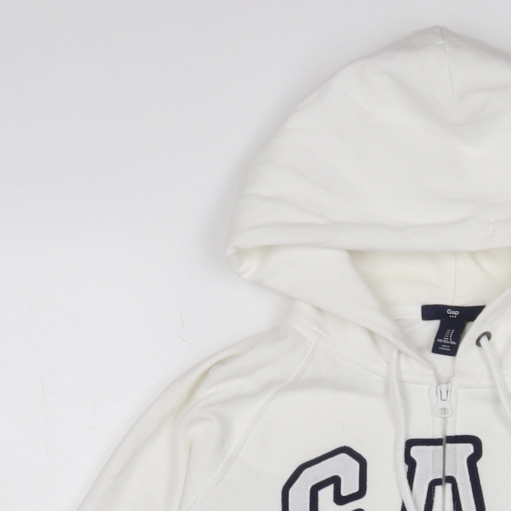 Gap Womens White Cotton Full Zip Hoodie Size S Zip - Logo, Embroidered