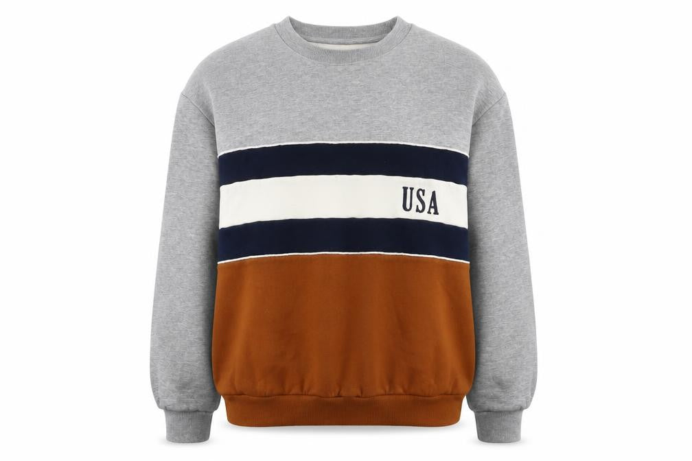 Front view of Pacific Republic women’s multicoloured striped cotton pullover sweatshirt, size S, pullover - usa