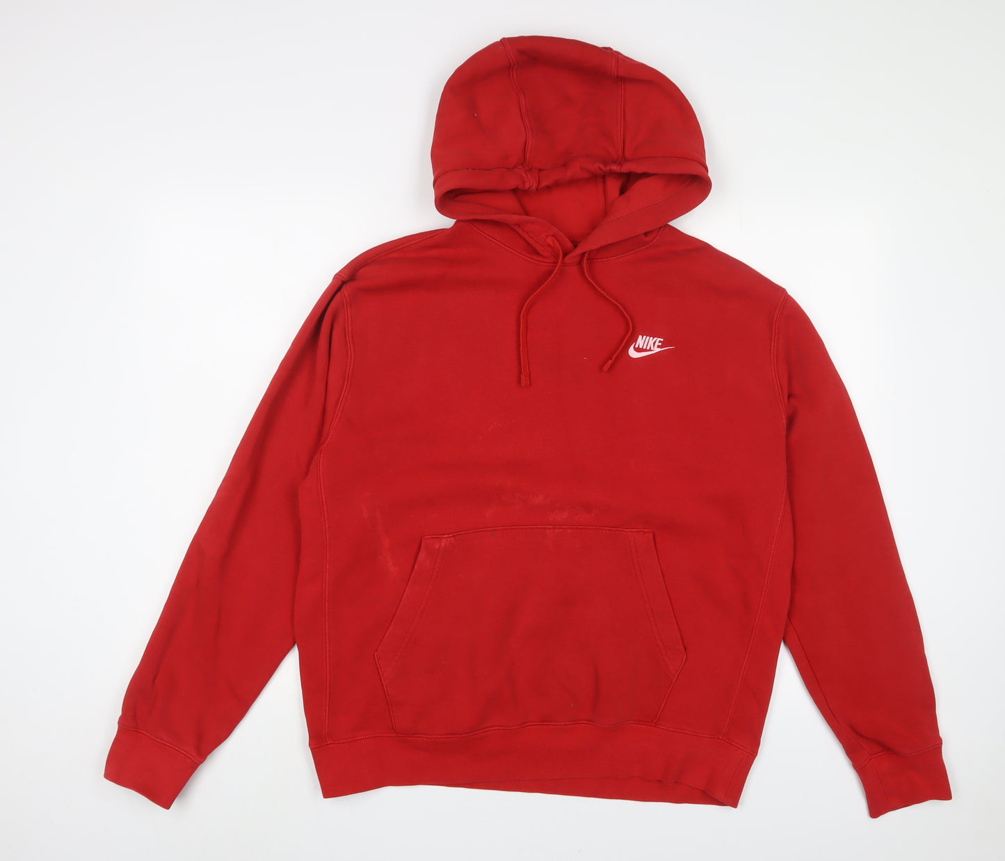 Nike Mens Red Cotton Pullover Hoodie Size M - Logo, Embroidered