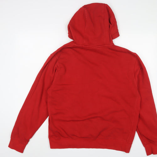 Nike Mens Red Cotton Pullover Hoodie Size M - Logo, Embroidered