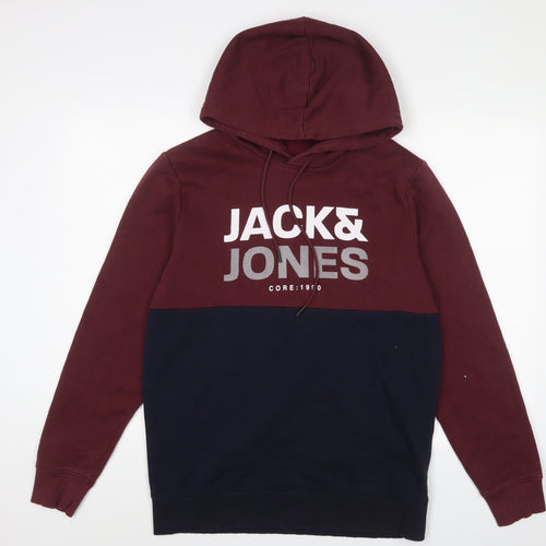 JACK & JONES Mens Red Cotton Pullover Hoodie Size L - Logo