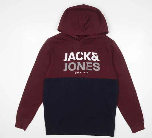 JACK & JONES Mens Red Cotton Pullover Hoodie Size L - Logo