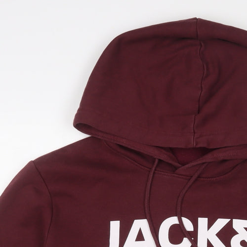 JACK & JONES Mens Red Cotton Pullover Hoodie Size L - Logo