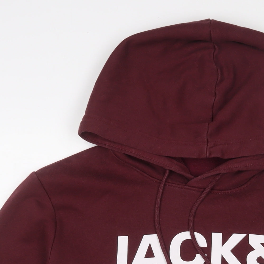 JACK & JONES Mens Red Cotton Pullover Hoodie Size L - Logo