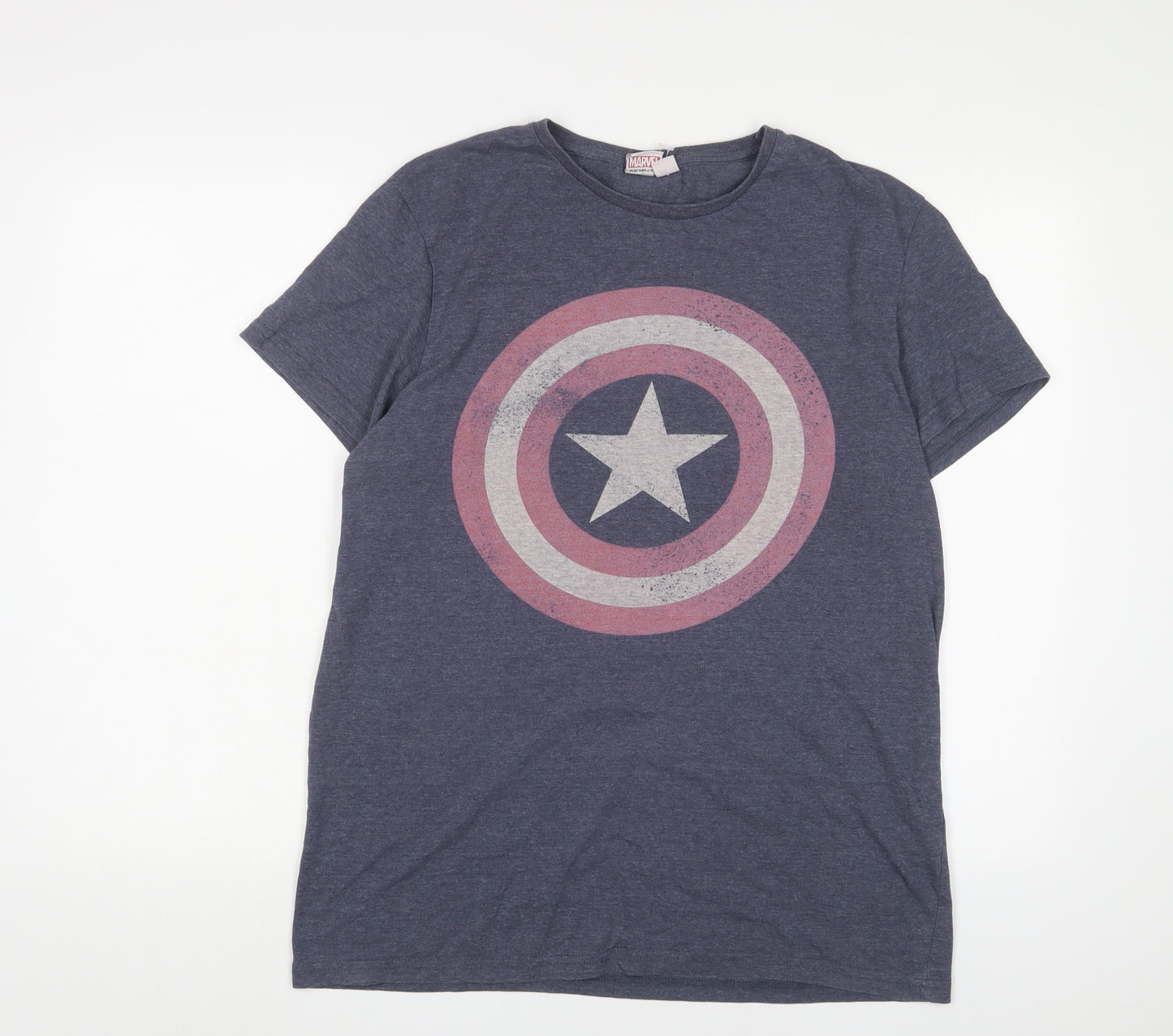 Marvel Mens Blue Cotton T-Shirt Size L Crew Neck