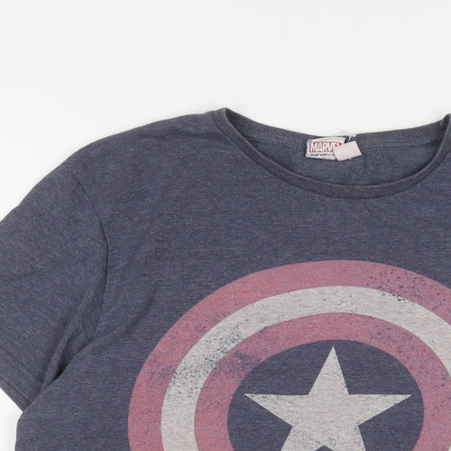 Marvel Mens Blue Cotton T-Shirt Size L Crew Neck