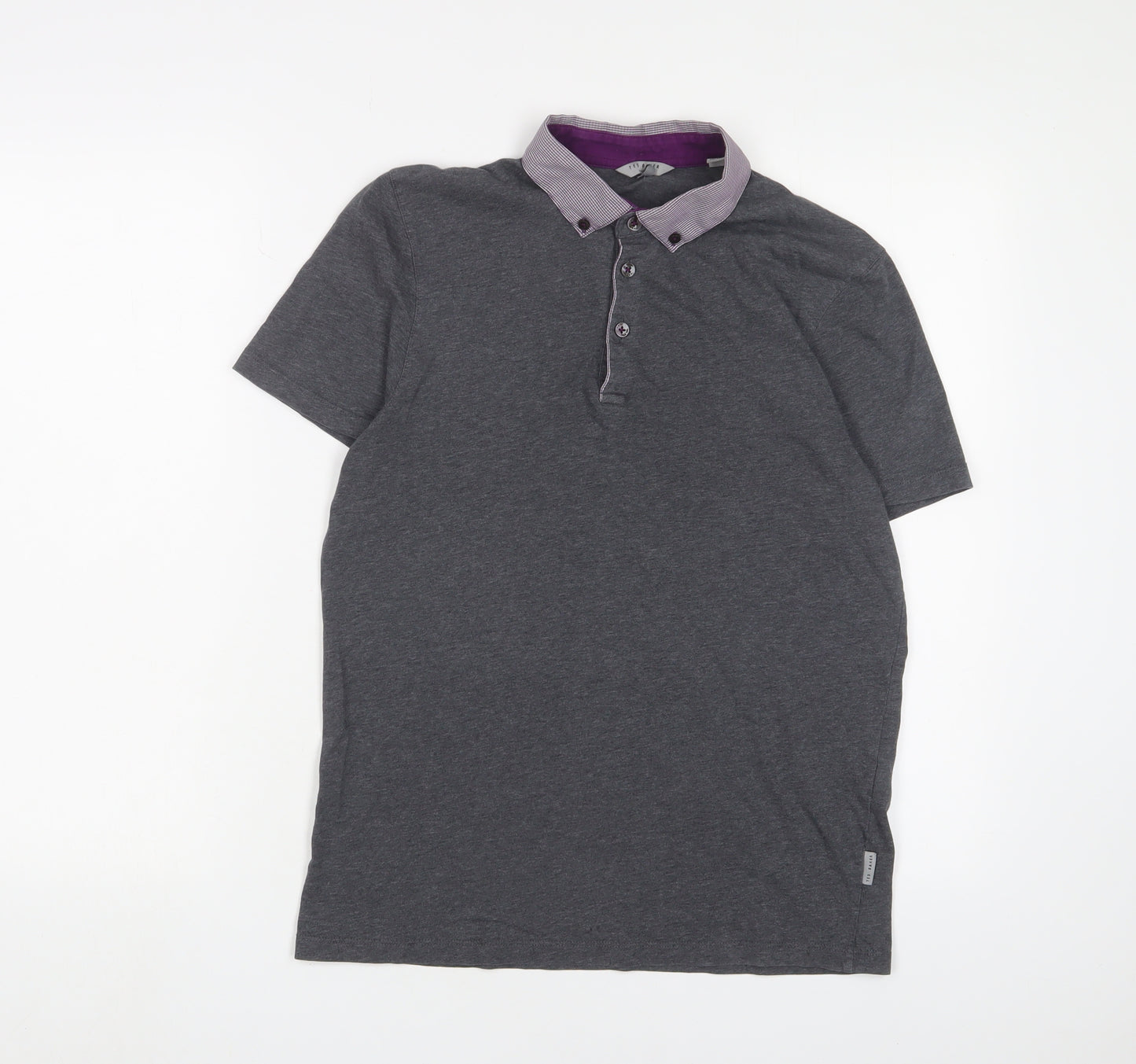 Ted Baker Mens Grey Cotton Polo Size M Collared Button - Logo, Embroidered