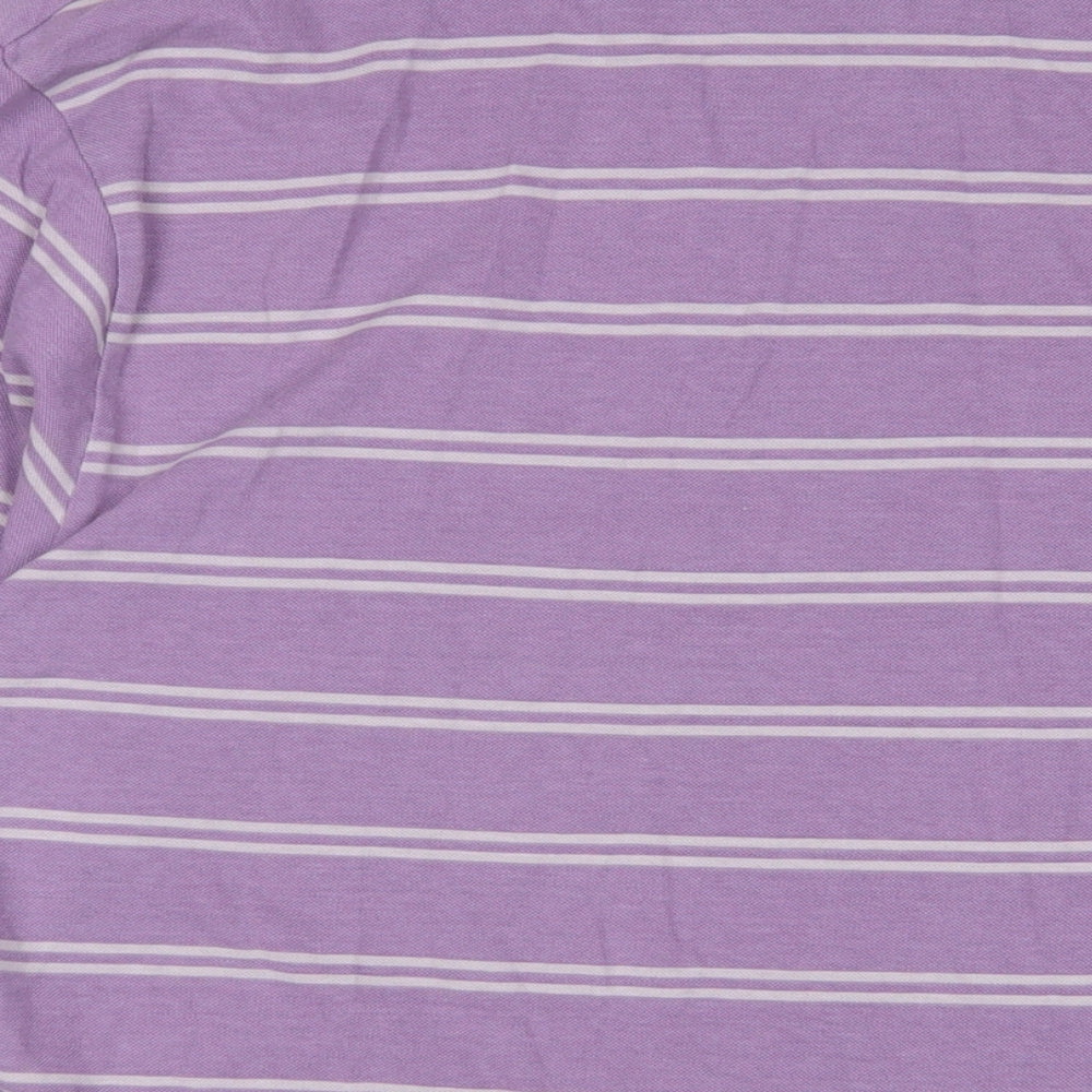 COLLUSION Mens Purple Striped Cotton T-Shirt Size L Crew Neck - Logo, Embroidered