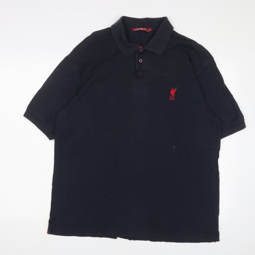 Liverpool FC Mens Blue Cotton Polo Size L Collared Button - Logo, Embroidered