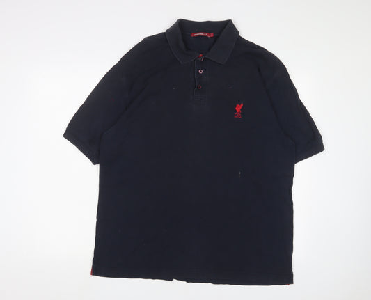 Liverpool FC Mens Blue Cotton Polo Size L Collared Button - Logo, Embroidered