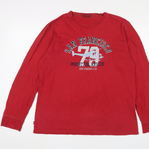 Levi's Mens Red Cotton T-Shirt Size L Crew Neck - San Francisco