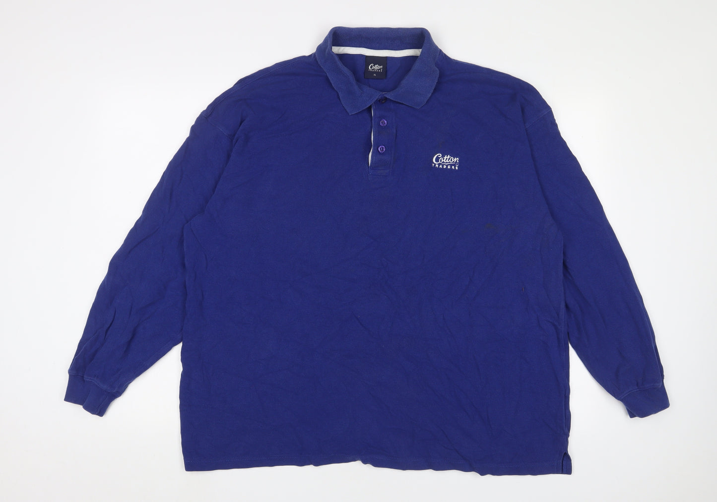 Cotton Traders Mens Blue Cotton Polo Size XL Collared Button - Logo, Embroidered