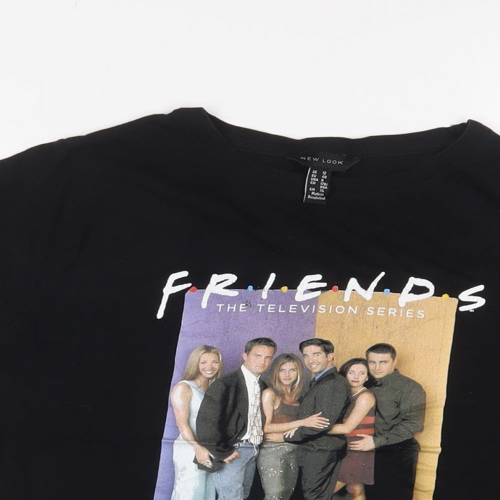 New Look Womens Black Cotton Basic T-Shirt Size 12 Crew Neck - Friends