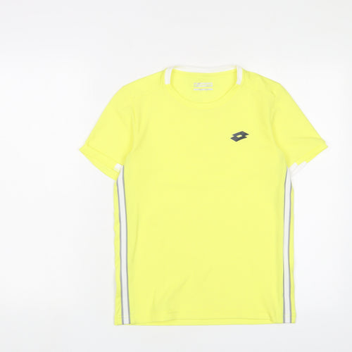 Lotto Mens Yellow Polyester Basic T-Shirt Size M Crew Neck Pullover - Logo
