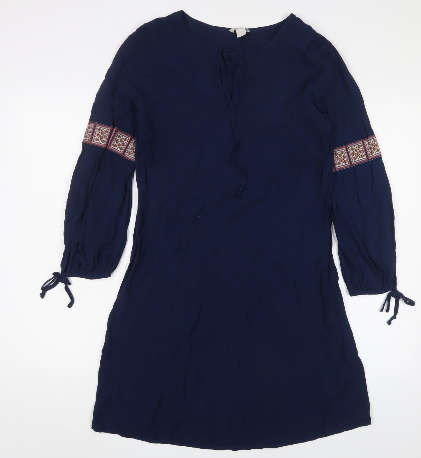 Monsoon Womens Blue Viscose A-Line Size 10 Crew Neck Pullover - Embroidered, Keyhole neck