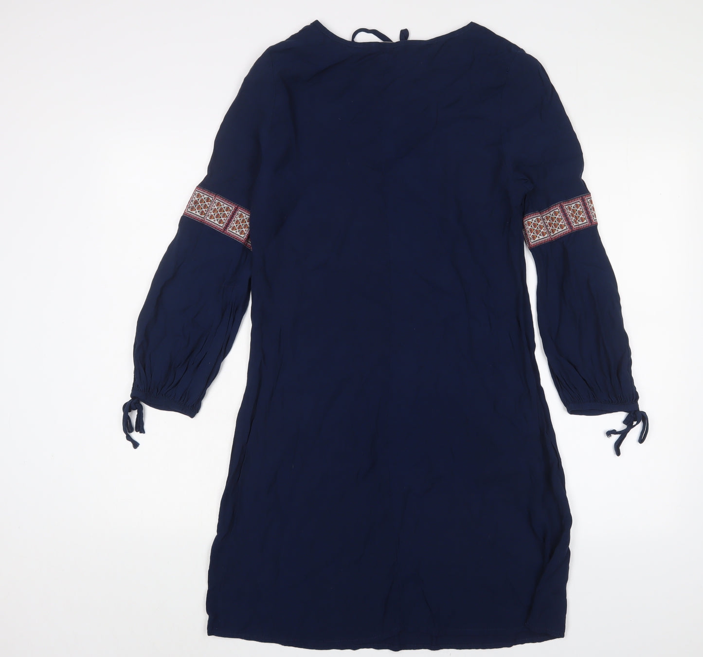 Monsoon Womens Blue Viscose A-Line Size 10 Crew Neck Pullover - Embroidered, Keyhole neck
