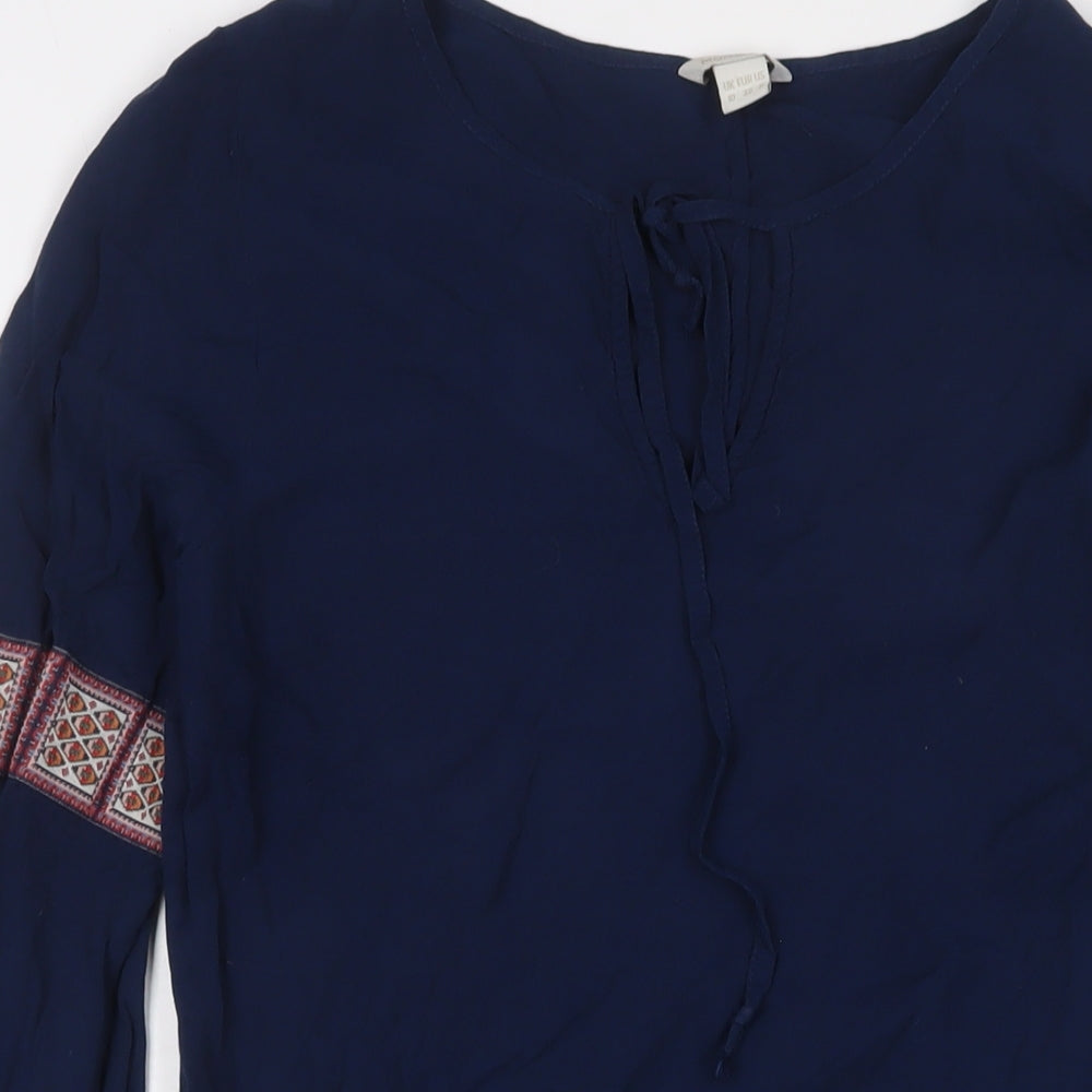 Monsoon Womens Blue Viscose A-Line Size 10 Crew Neck Pullover - Embroidered, Keyhole neck