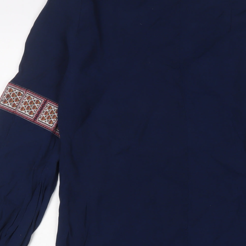 Monsoon Womens Blue Viscose A-Line Size 10 Crew Neck Pullover - Embroidered, Keyhole neck