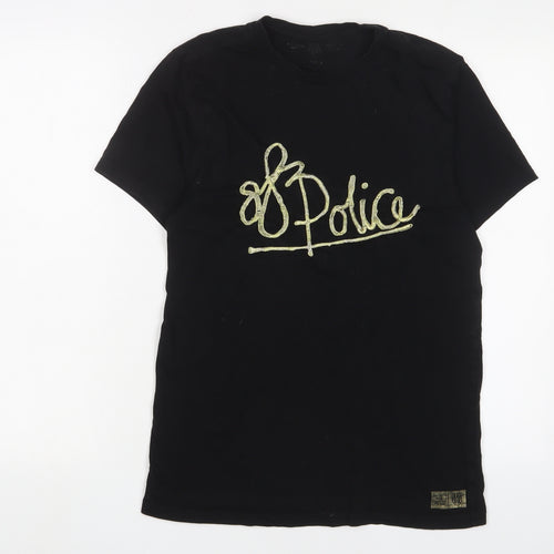 883 Police Womens Black Cotton Basic T-Shirt Size M Crew Neck - Logo, Embroidered