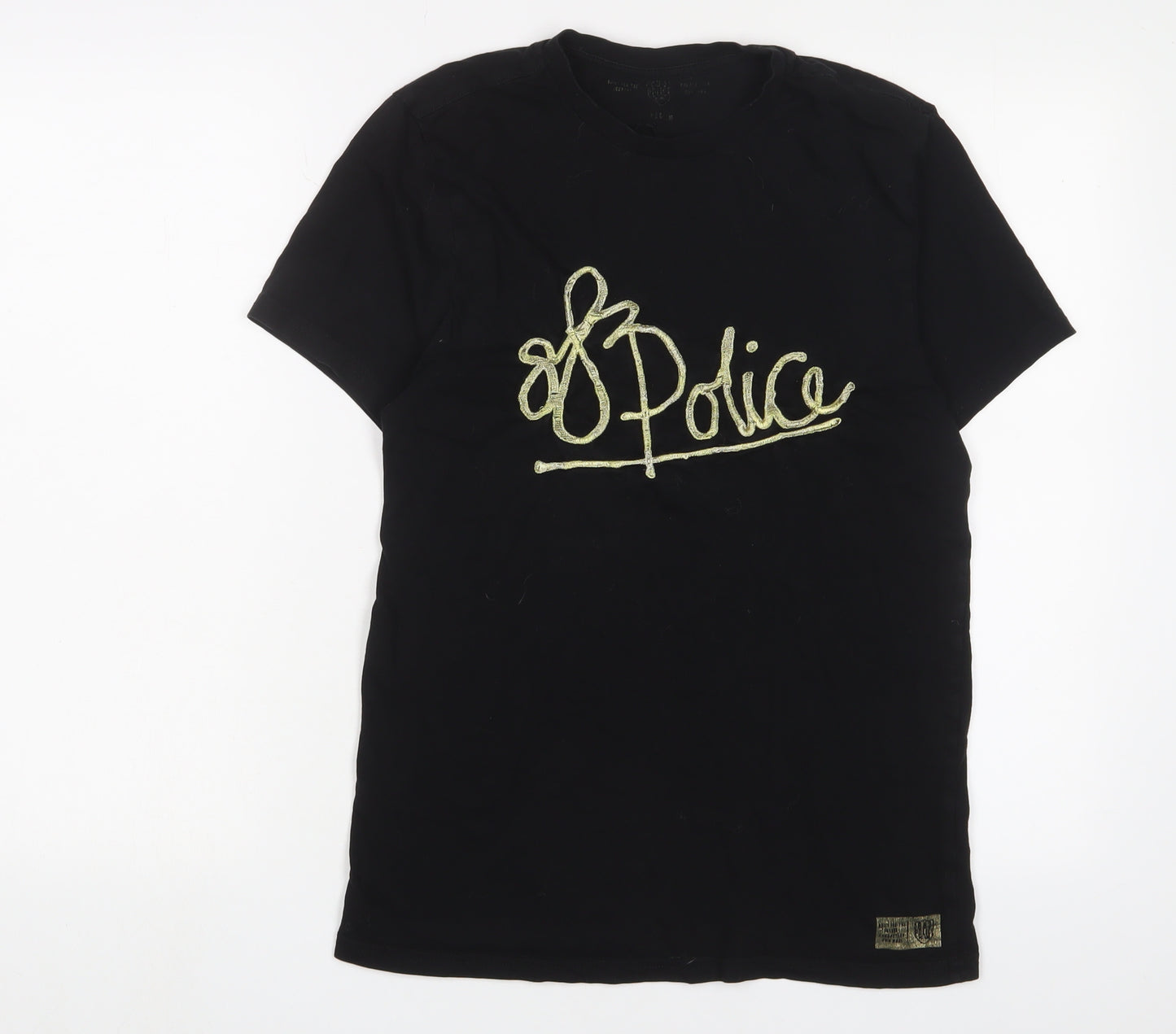 883 Police Womens Black Cotton Basic T-Shirt Size M Crew Neck - Logo, Embroidered