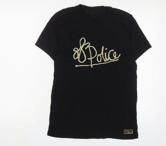 883 Police Womens Black Cotton Basic T-Shirt Size M Crew Neck - Logo, Embroidered