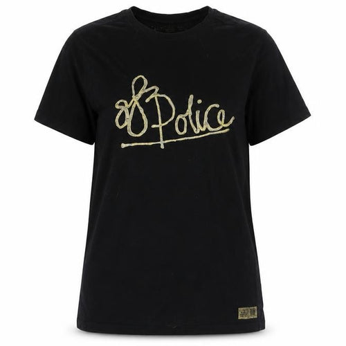 883 Police Womens Black Cotton Basic T-Shirt Size M Crew Neck - Logo, Embroidered