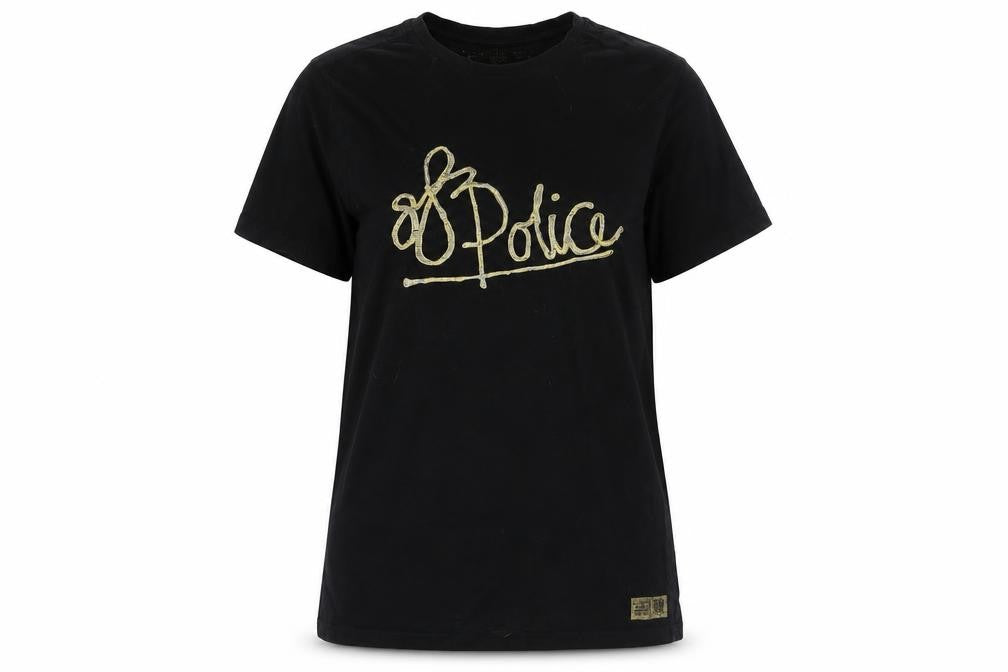 883 Police Womens Black Cotton Basic T-Shirt Size M Crew Neck - Logo, Embroidered