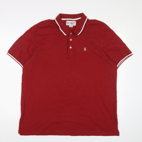 Penguin Mens Red Cotton Polo Size 3XL Collared Button - Logo, Embroidered