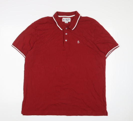 Penguin Mens Red Cotton Polo Size 3XL Collared Button - Logo, Embroidered