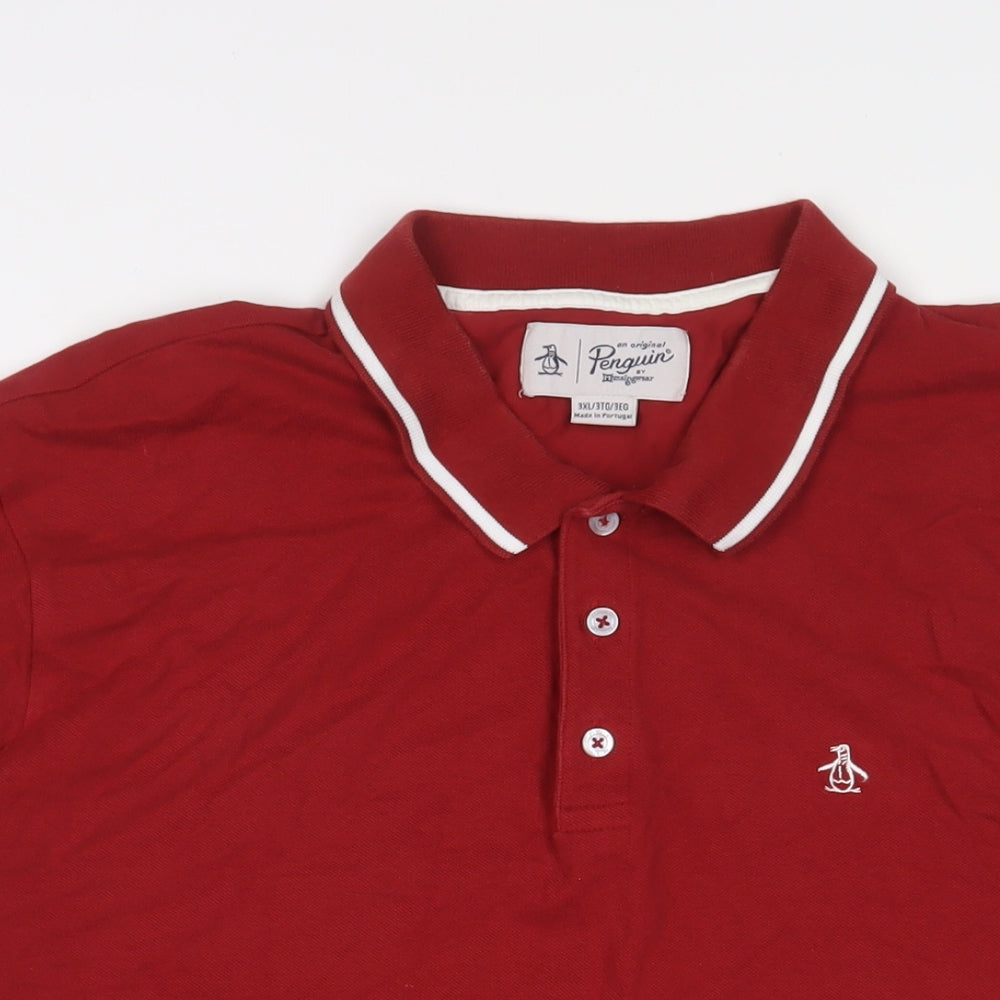 Penguin Mens Red Cotton Polo Size 3XL Collared Button - Logo, Embroidered