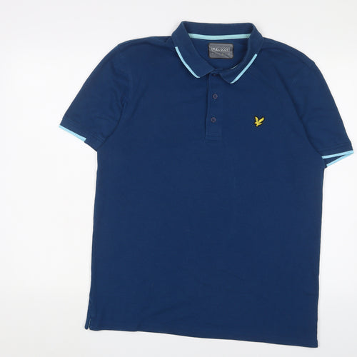 Lyle & Scott Mens Blue Cotton Polo Size L Collared Button - Logo, Embroidered