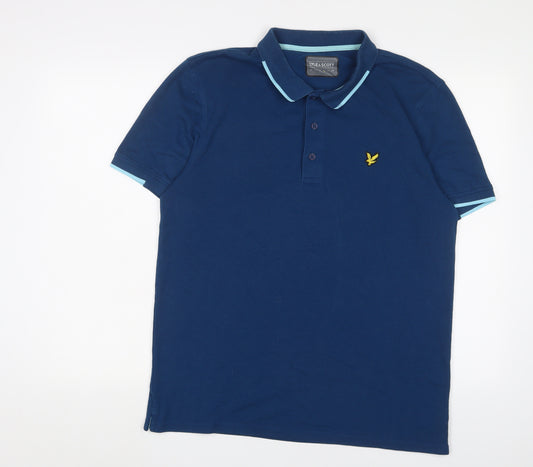 Lyle & Scott Mens Blue Cotton Polo Size L Collared Button - Logo, Embroidered