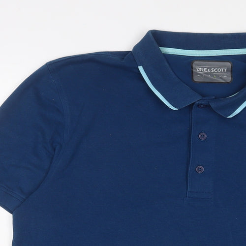 Lyle & Scott Mens Blue Cotton Polo Size L Collared Button - Logo, Embroidered