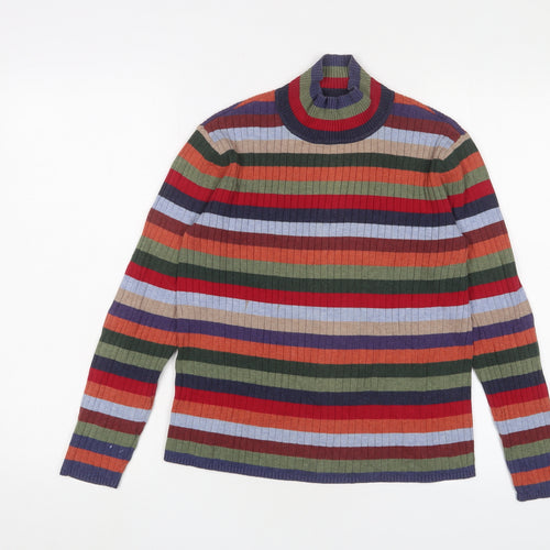 Talbots Womens Multicoloured High Neck Striped Cotton Pullover Jumper Size 8 - Stretch