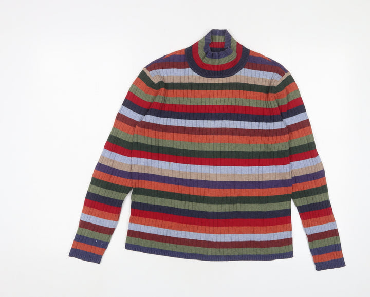Talbots Womens Multicoloured High Neck Striped Cotton Pullover Jumper Size 8 - Stretch