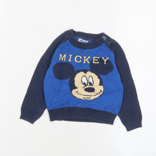 Mickey Mouse Baby Blue Cotton Pullover Jumper Size 6-9 Months Button