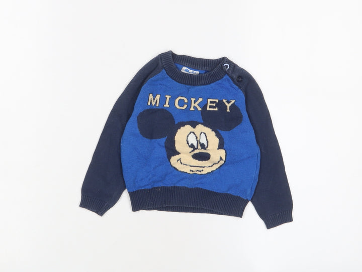 Mickey Mouse Baby Blue Cotton Pullover Jumper Size 6-9 Months Button