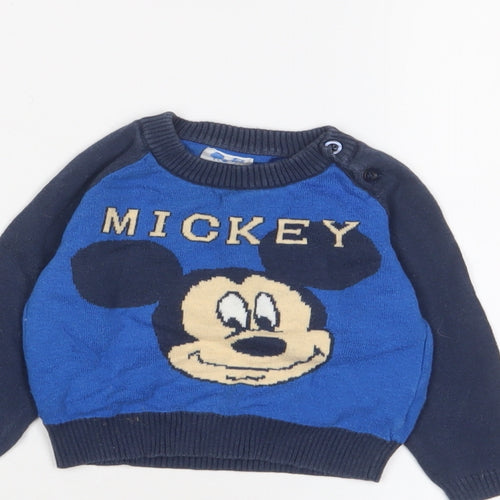 Mickey Mouse Baby Blue Cotton Pullover Jumper Size 6-9 Months Button