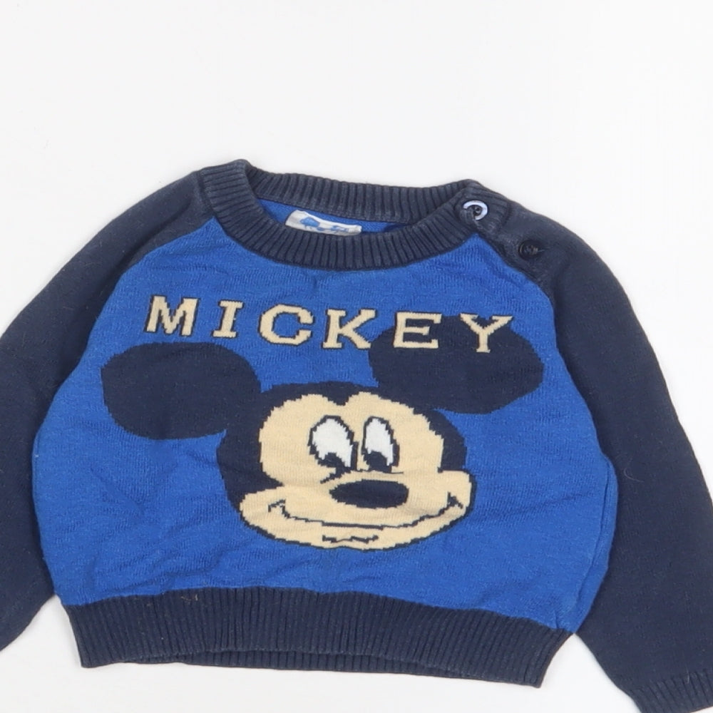 Mickey Mouse Baby Blue Cotton Pullover Jumper Size 6-9 Months Button