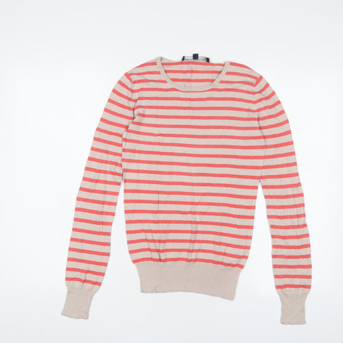 French Connection Womens Pink Crew Neck Striped Cotton Pullover Jumper Size XS