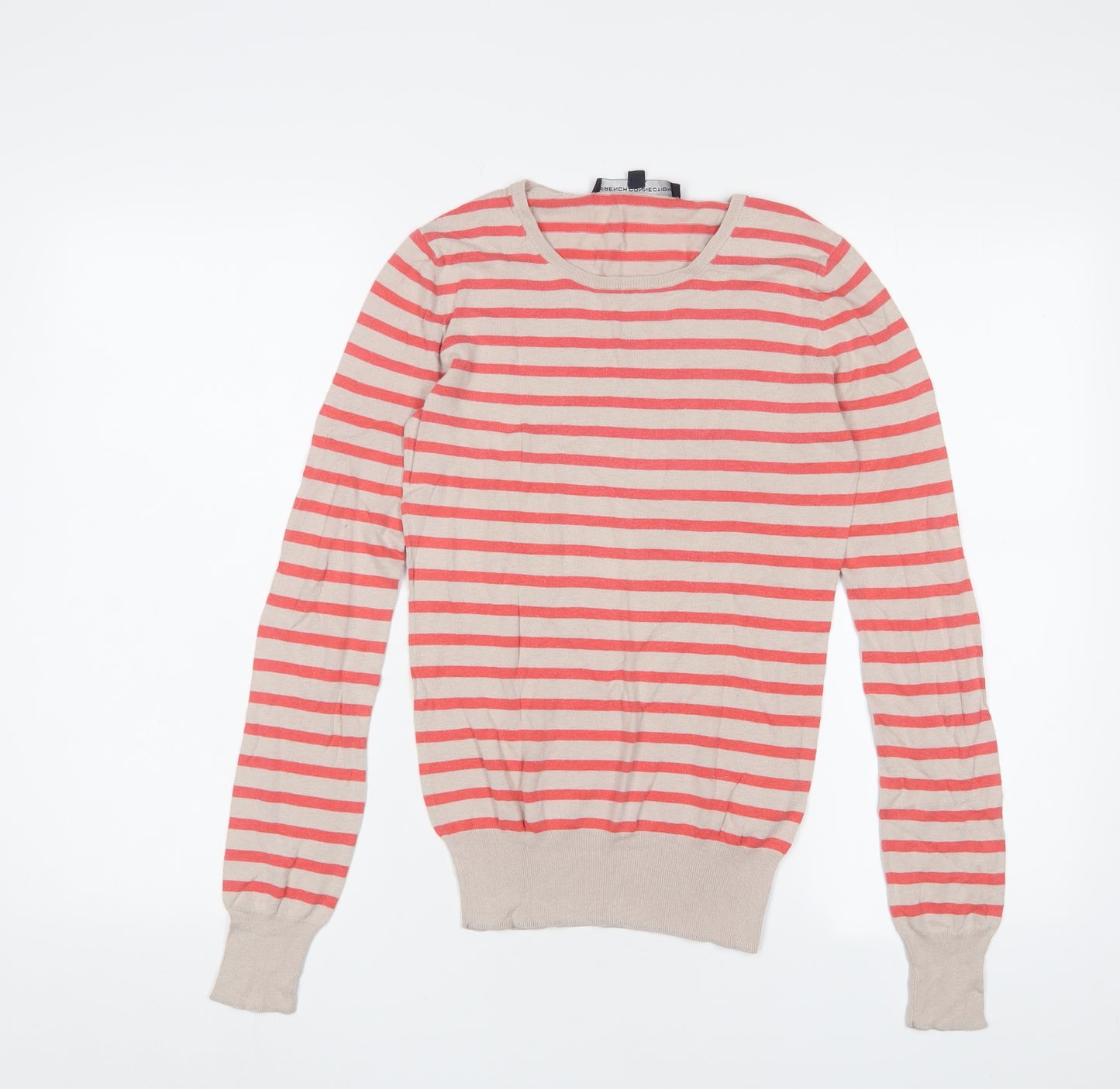 French Connection Womens Pink Crew Neck Striped Cotton Pullover Jumper Size XS